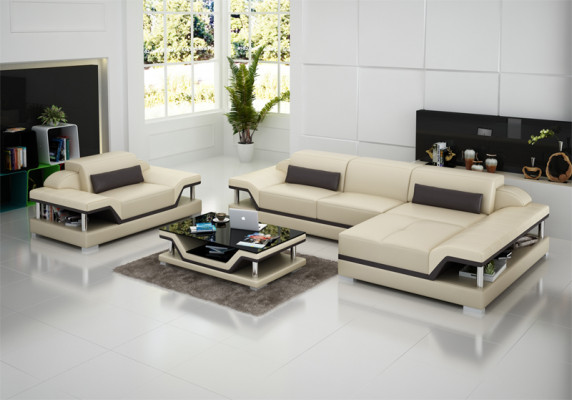 Design leather sofa couch upholstery corner living landscape suite sofa new USB LED