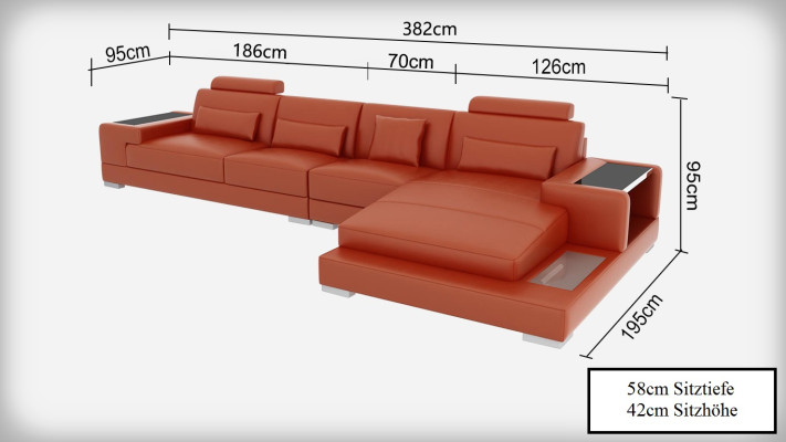 Leather sofa couch living landscape with USB, corner sofa, corner set, modern design sofa