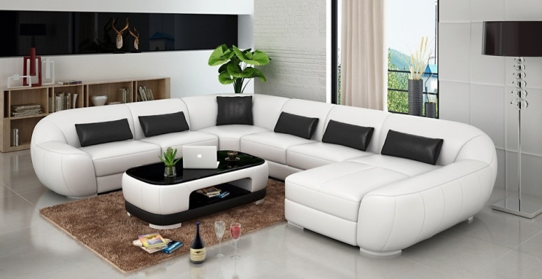 Leather sofa in U-shape with modern design for the living room