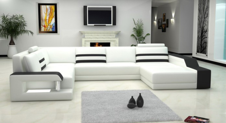 Designer corner sofa with USB, leather sofa upholstery seat corner set LED couch
