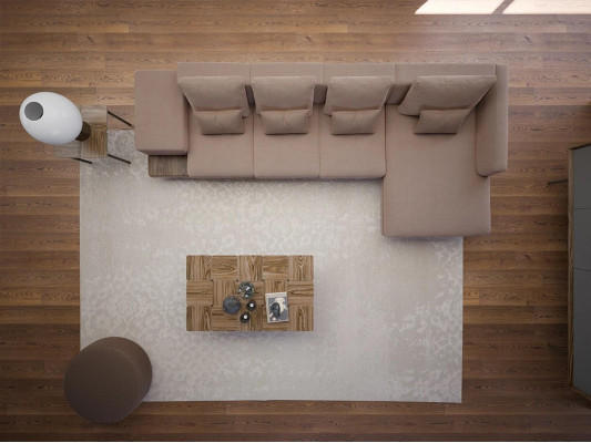 Living room set 3-piece corner suite sofa couch L-shape wooden coffee table