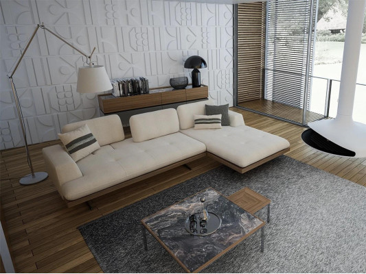 Modern luxury sofa couch living room relax corner sofa L-shape with 2x coffee table