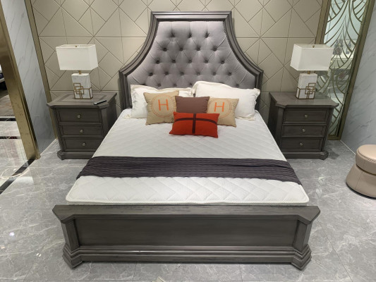 Double bed, bed frame, beds, marital bed, upholstered bed, wooden furniture, color gray