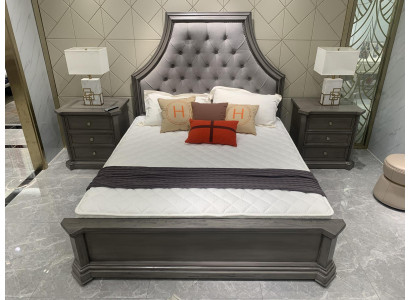 Double bed, bed frame, beds, marital bed, upholstered bed, wooden furniture, color gray