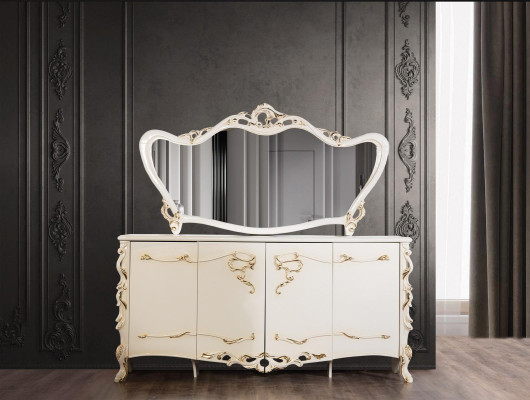Sideboard Mirror Set Dining Baroque Wood Dressers Wooden Cabinet New