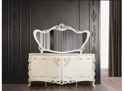 Sideboard Mirror Set Dining Baroque Wood Dressers Wooden Cabinet New