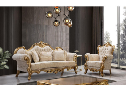 Chesterfield sofa and armchair in beige with high-quality luxury design