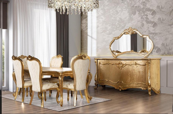 Dining Room Set 9 Piece: Table, 6x Chairs, Sideboard, Mirror Dining Set