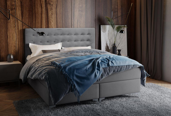 Gray double bed classic bedroom furniture design elegant fabric new