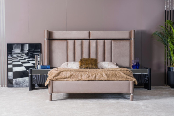 Luxury Bedroom Set Bed + 2x Nightstands Wood Complete Modern New