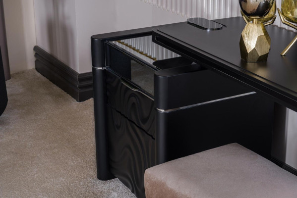 Dressing table with mirror stool, make-up bedroom design furniture, 2-piece wood set.