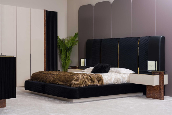 Luxury bedroom set bed 2x nightstands + wardrobe wood complete