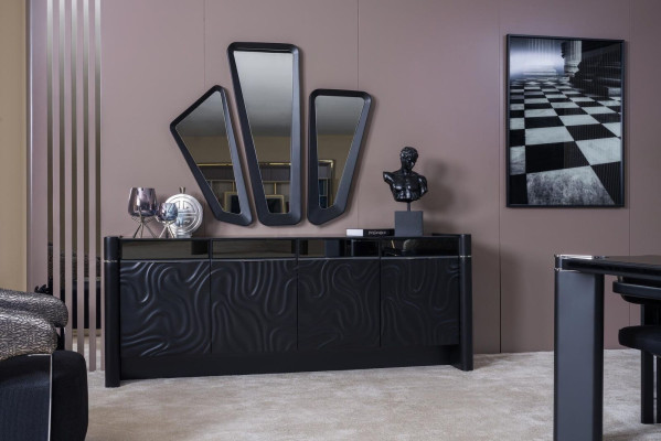 Black Dining Room Set Dining Table 6x Chairs Sideboard 3x Mirror Dining Group Luxury