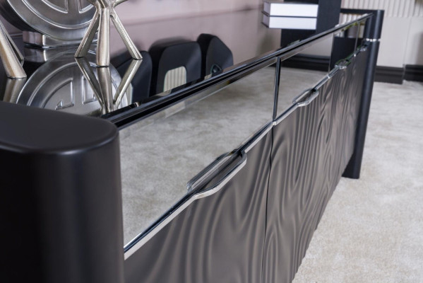 Black Dining Room Set Dining Table 6x Chairs Sideboard 3x Mirror Dining Group Luxury