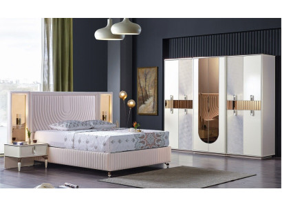 Luxury bedroom set bed 2x nightstands wardrobe wood complete modern new