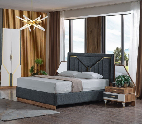 Luxury Bedroom Set Bed + 2x Nightstands + Wardrobe Wood Complete New Modern