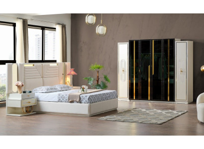 Modern bedroom set bed + 2x nightstands + wardrobe design furniture 4-piece