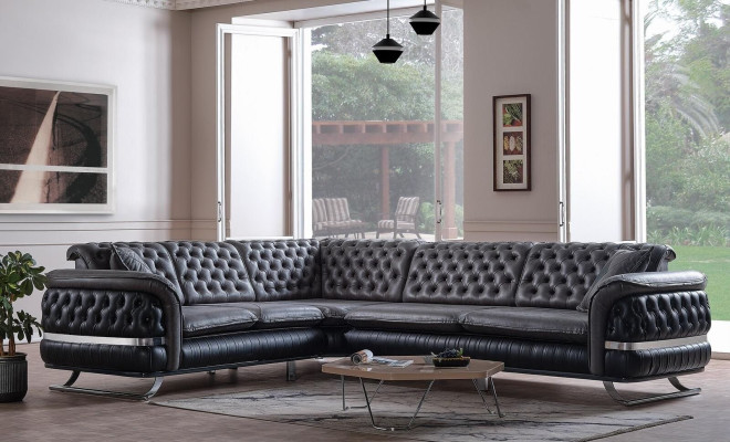 Corner sofa living landscape color black U shape XXL sofa new Chesterfield new