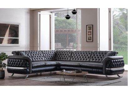 Corner sofa living landscape color black U shape XXL sofa new Chesterfield new