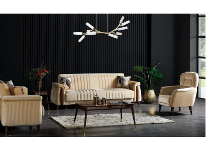 3+3+1 seat sofa set living room complete textile sofa armchair wood beige