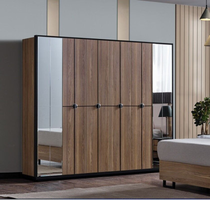 Luxury bedroom set 4-piece. Bed, 2 bedside tables, wardrobe, cabinet wood