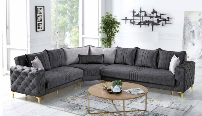 Gray living room corner sofa L-shape modern Chesterfield new luxury sofa