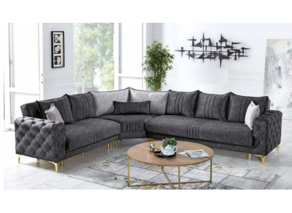 Gray living room corner sofa L-shape modern Chesterfield new luxury sofa