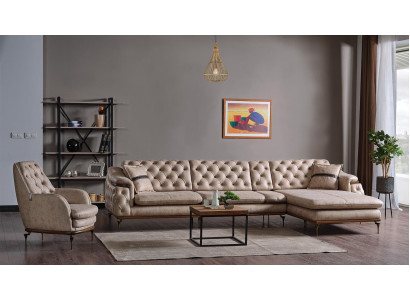 Luxury Living Room Set Armchair Corner Sofa L Shape Modern Set Chesterfield Complete