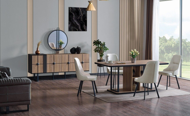 Luxury Dining Room Set Dining Table 6x Chairs Sideboard Dining Suite Set 8 pcs