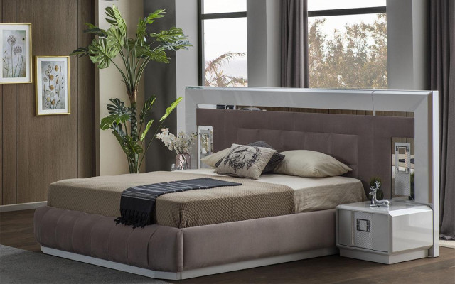 Bedroom complete set bed 2x nightstand wardrobe new design 4-piece set.