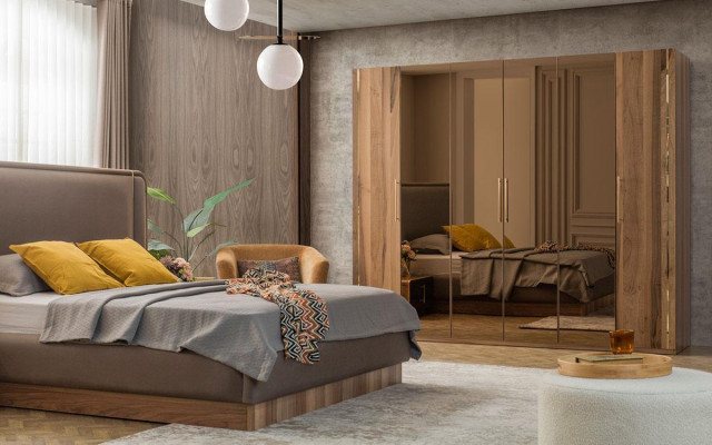 Luxury Bedroom Set Bed + 2x Nightstands + Wardrobe Wood Complete Modern New