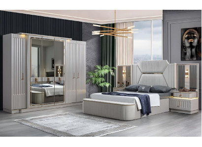 Designer furniture 4-piece bedroom set bed 2x nightstands wardrobe new