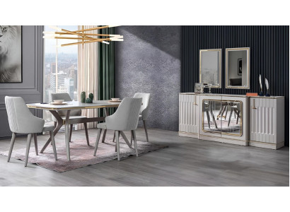 Dining room set suite sideboard with 2x mirrors table 6x chairs 10 pieces.
