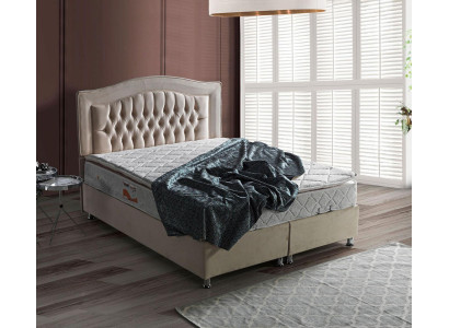 Bed design, luxury beds, beige upholstery, bedroom furniture, silver Chesterfield