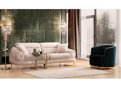 3-seater sofa with armchair, white elegant modern luxury design furniture