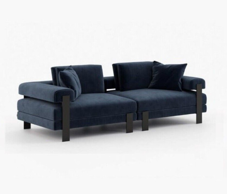 Sofa 2-seater upholstered sofa blue fabric design modern couch sofas luxury