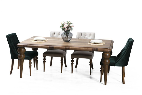 Classic dining room wooden set dining table 6x upholstered chairs 7-piece set