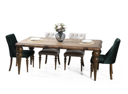 Classic dining room wooden set dining table 6x upholstered chairs 7-piece set