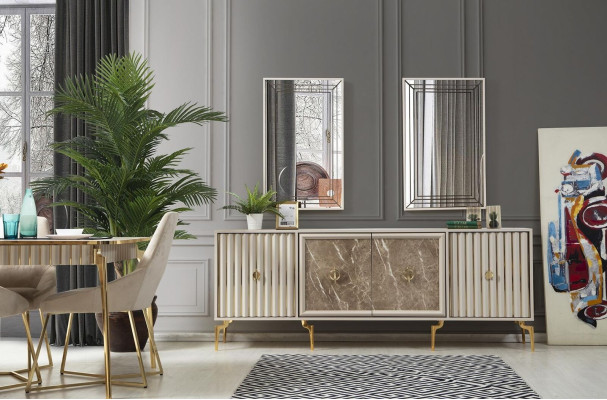 Luxury Dining Room Furniture Dining Table 6x Chairs Sideboard Mirror 10-piece Set New