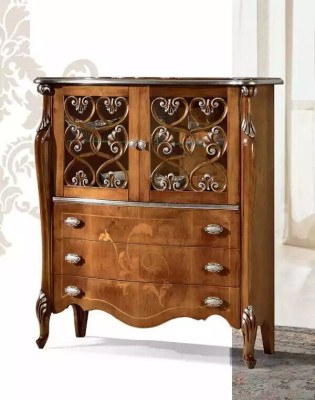 Classic Brown Antique Style Chest of Drawers with 3 Drawers Living Room Storage