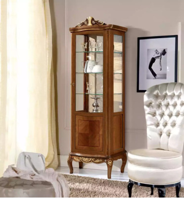 Classic High-Quality Brown Display Cabinet Glass Wardrobe Solid Wood Furniture Design