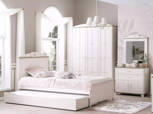Children's bed wooden bed multifunctional pull-out bed 100 wood white new