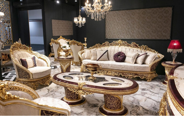 White-Gold Sofa Set Chesterfield 3+1 Seater Coffee Table Set 3-piece Sofa