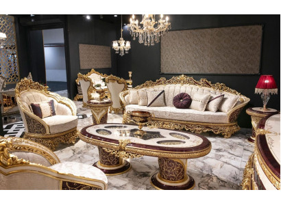 White-Gold Sofa Set Chesterfield 3+1 Seater Coffee Table Set 3-piece Sofa