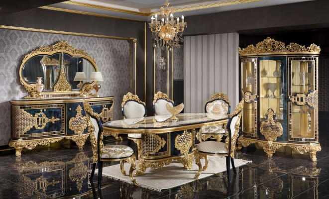 Stylish Classic Dining Room Set Dining Table Sideboard Mirror Chairs