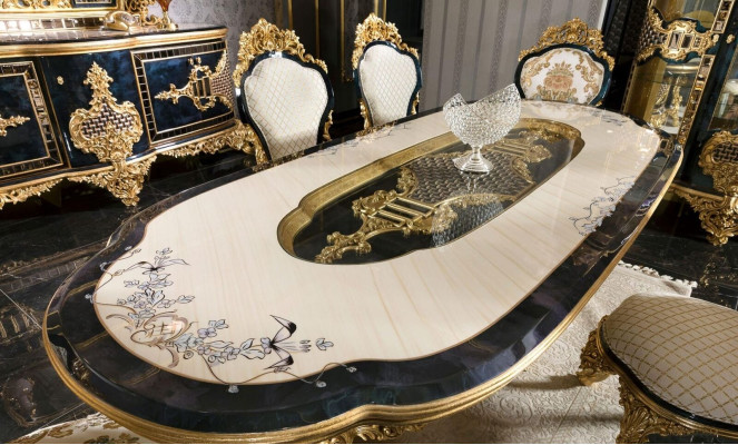 Black-Gold Dining Room Set Dining Suite Wood Furniture Dining Table 5-Piece New