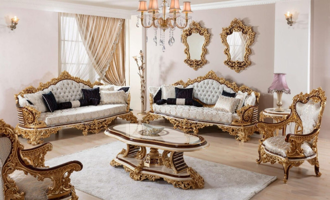 Classic White Chesterfield Sofa Set 3+3+1 Seater Coffee Table 4-piece Set