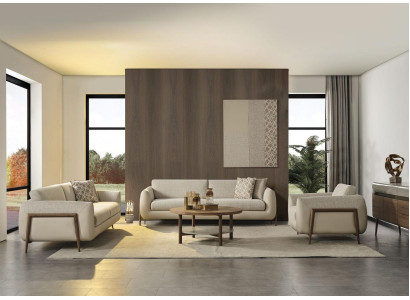 Complete Upholstered Sofa Set Couch Set Beige Fabric Fabric Sofa