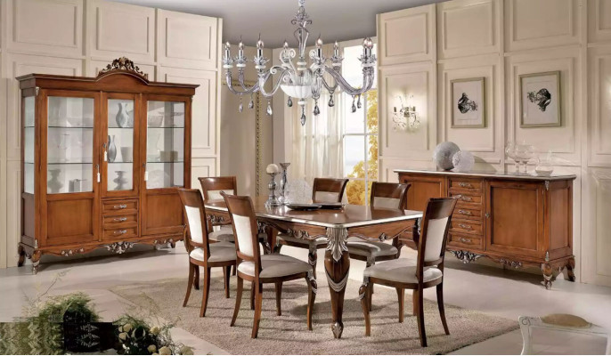 Classic Set Dining Table + 6x Chairs Set Tables Dining Room Group New
