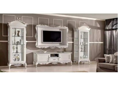 Living room wall unit Lowboard 2x Display Cabinet TV Frame 4-piece Set Classic Style White